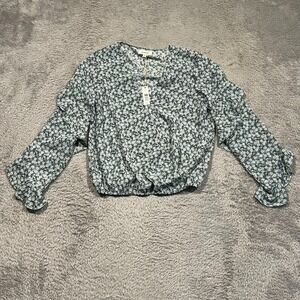 Max Studio Top‎ Floral Blouse Long Ruffle Sleeve Elastic Hem Women's S NWT
